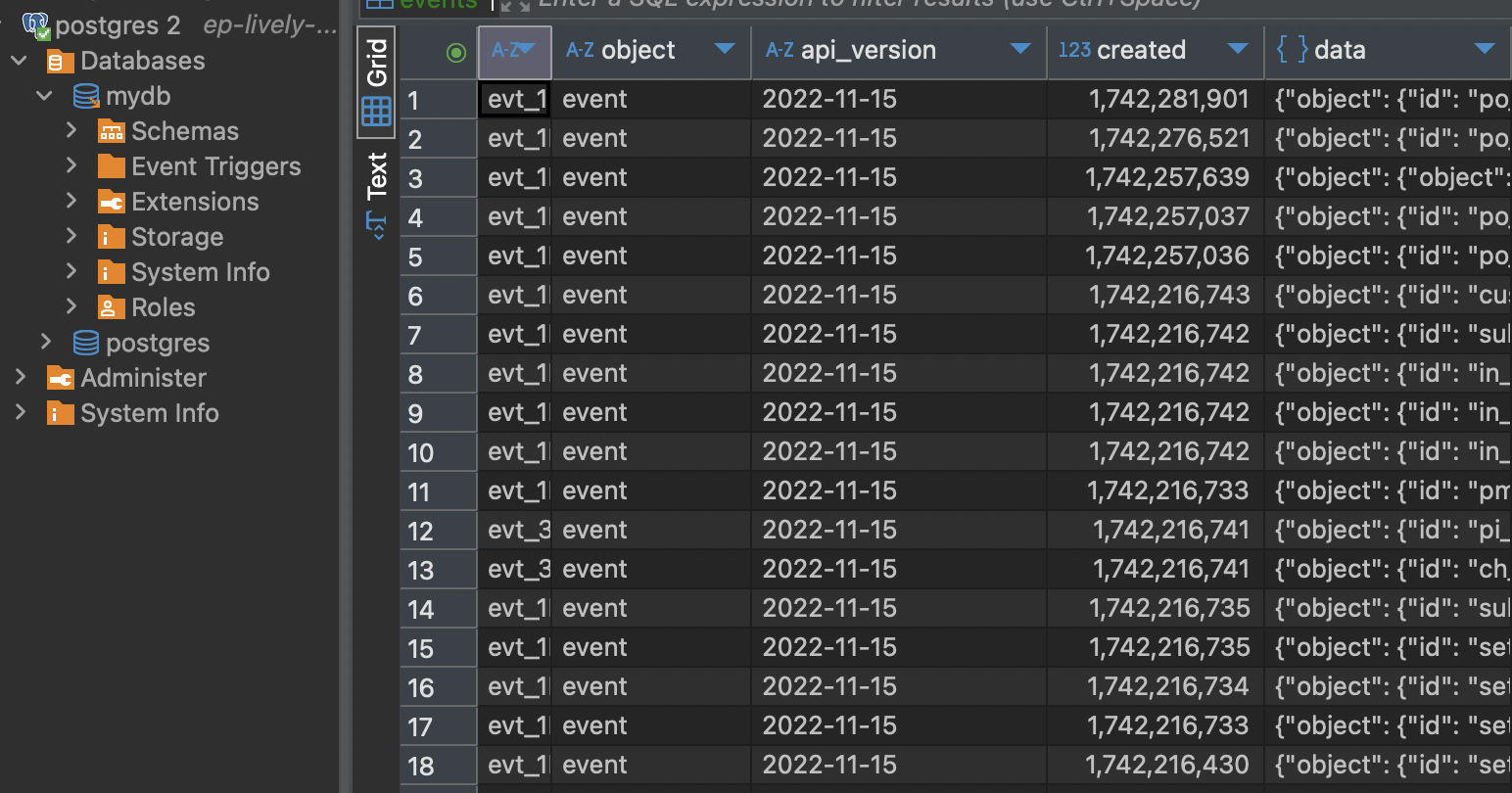 Stripe to Postgresql